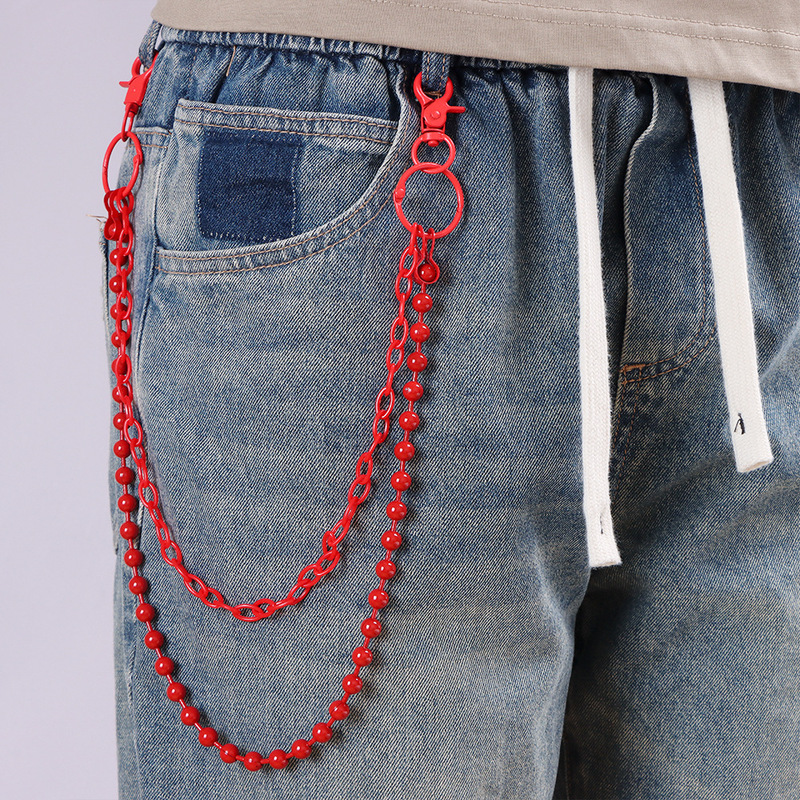 Street Fashion Jewelry - Rantai Celana Berlapis Banyak Berwarna Merah
