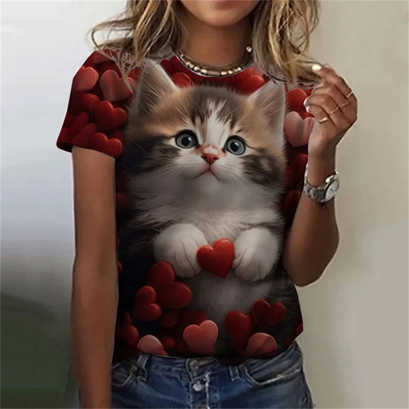 Fashion Street Cat - Kaus wanita modis, kaus motif 3D
