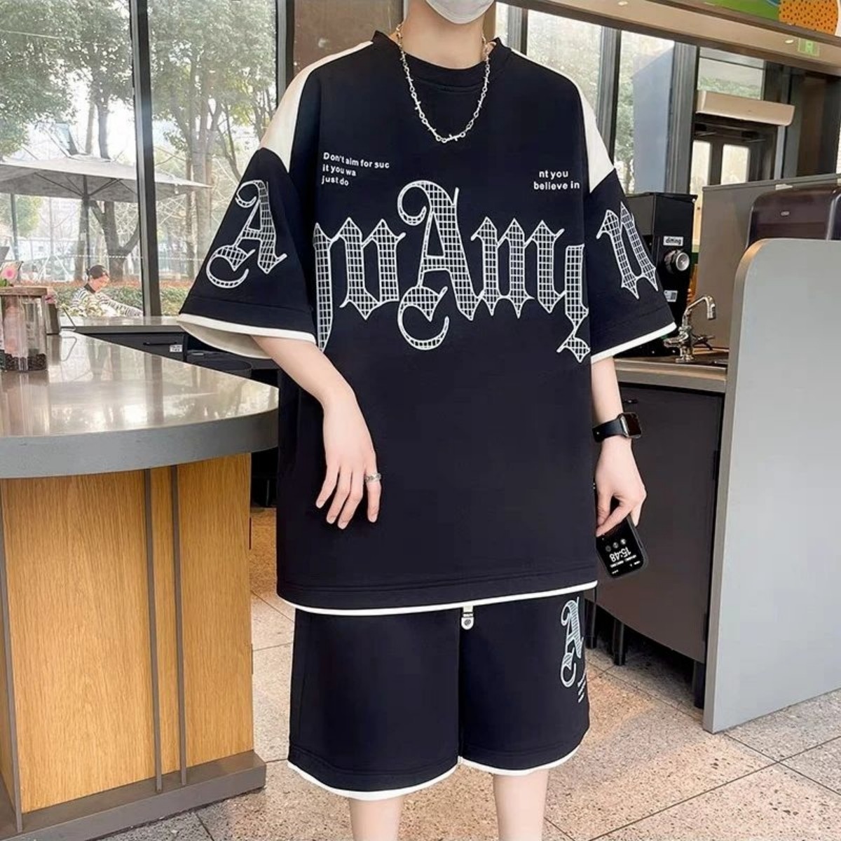 Street Summer Fashion - Setelan Celana Pendek Lengan Pendek Pria