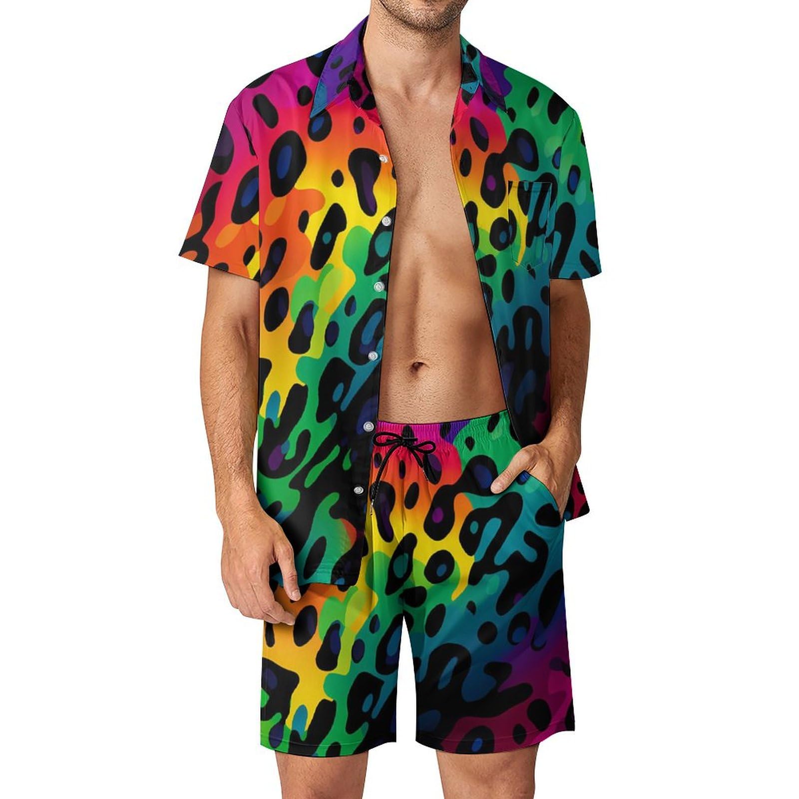 Street Summer Fashion - Setelan Kemeja Pria Motif Geometris 3D