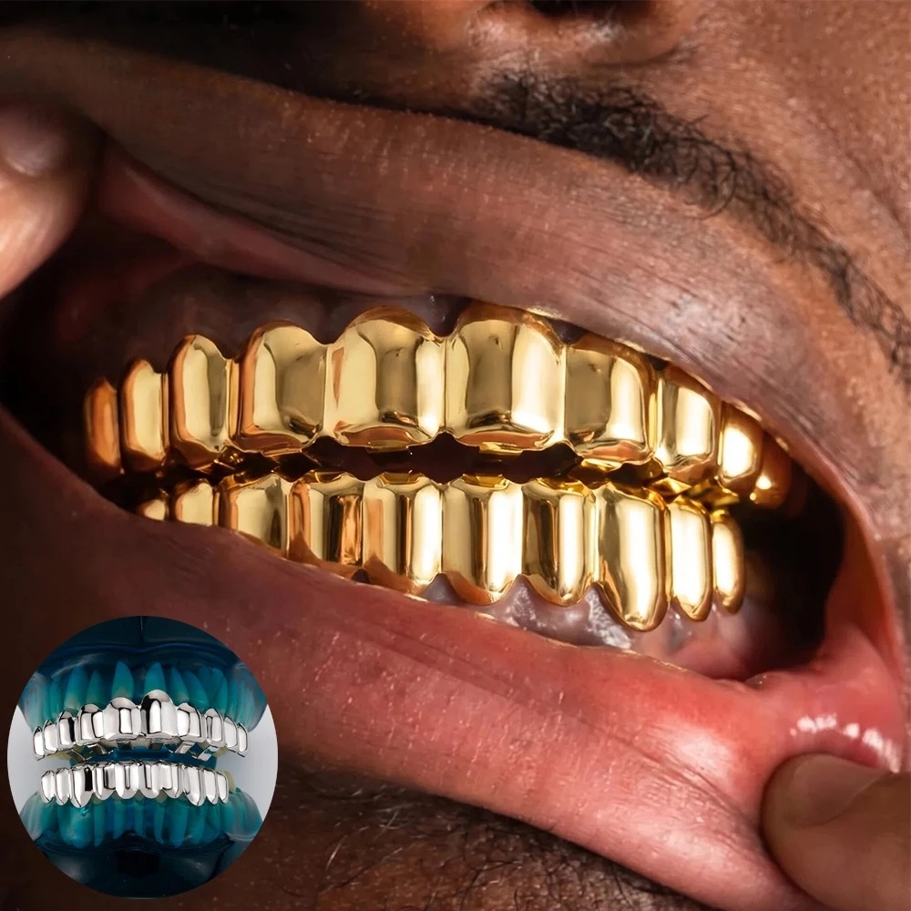 Street Fashion Jewelry - Set Grillz Hip Hop Warna Emas
