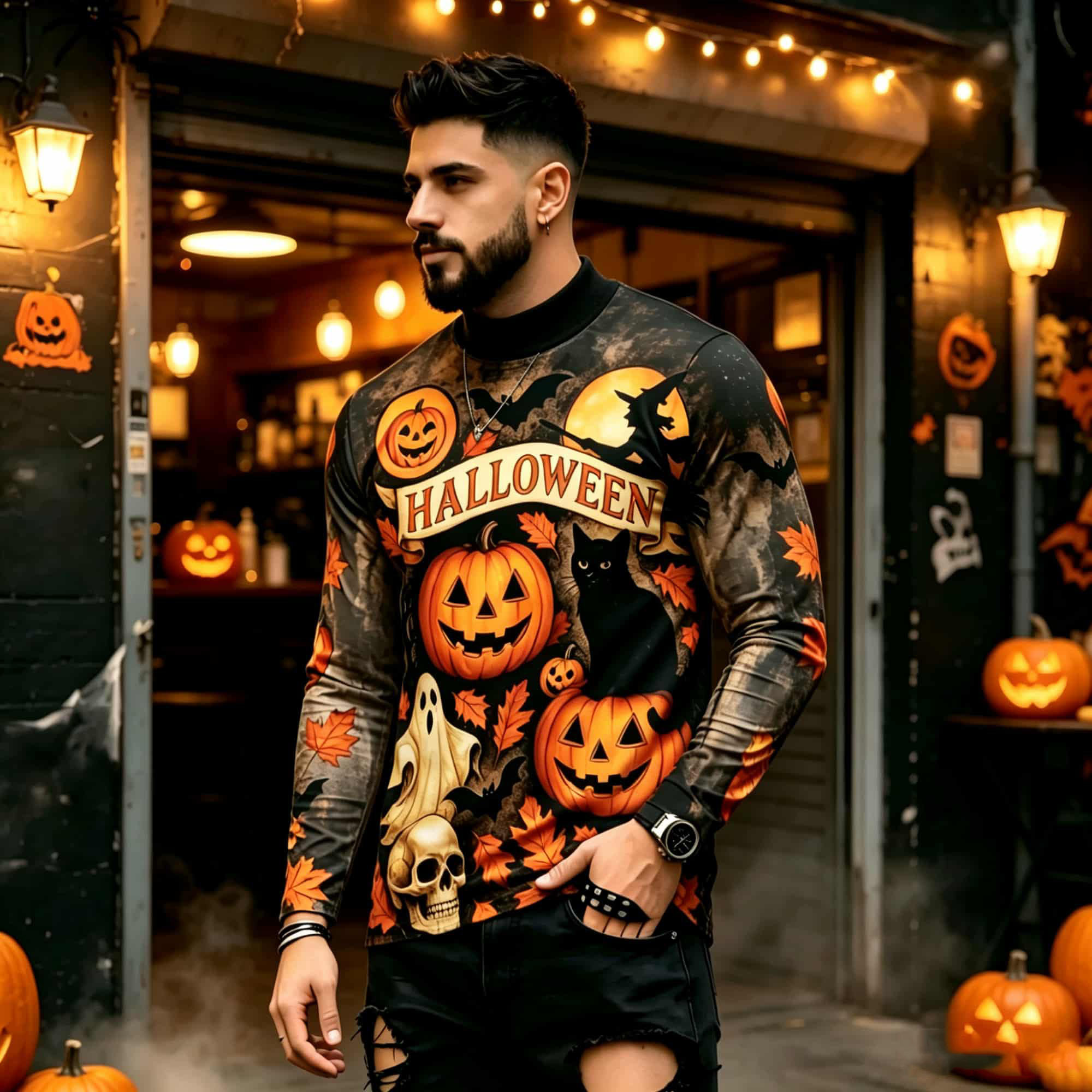 Street Fashion For Man - Kaos Lengan Panjang Motif Halloween Gaya