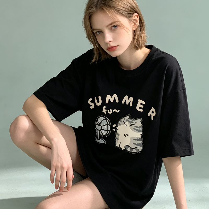 Kaos Korea untuk Wanita, Motif - Fashion Street Cat ulasan dan harga