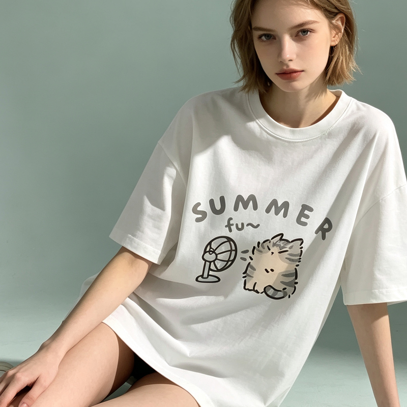 Kaos Korea untuk Wanita, Motif - Fashion Street Cat ulasan dan harga