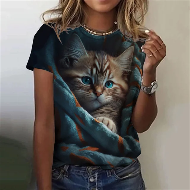 Kaus wanita modis, kaus motif  - Fashion Street Cat ulasan dan harga