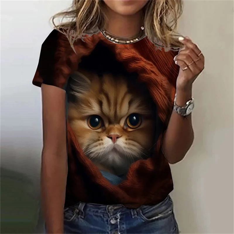 Kaus wanita modis, kaus motif  - Fashion Street Cat ulasan dan harga
