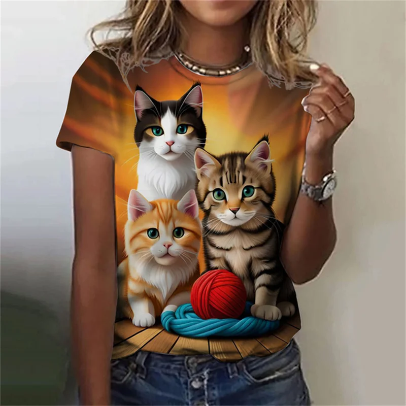 Kaus wanita modis, kaus motif  - Fashion Street Cat ulasan dan harga