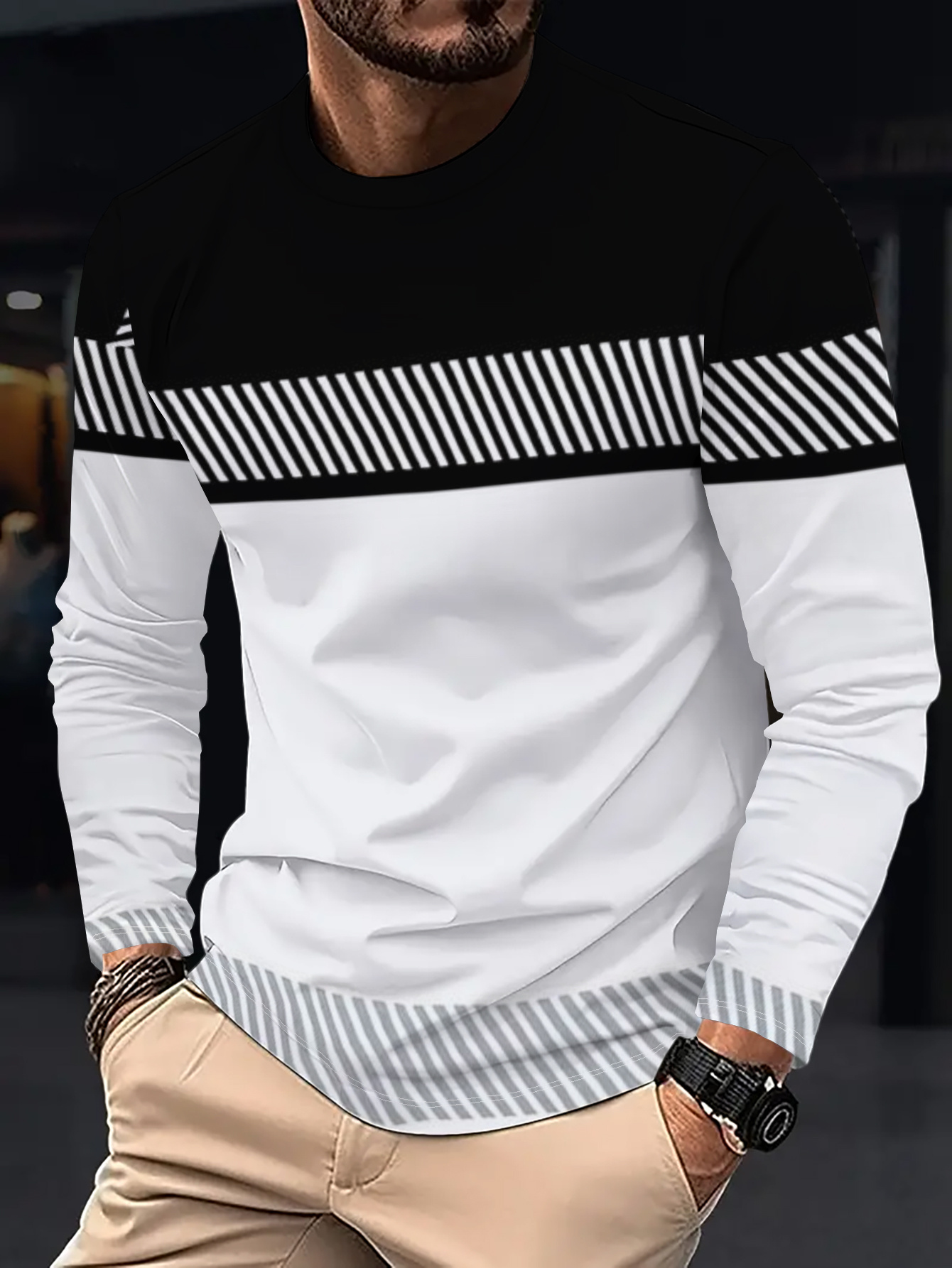 Atasan kasual lengan panjang b - Street Fashion For Man ulasan dan harga