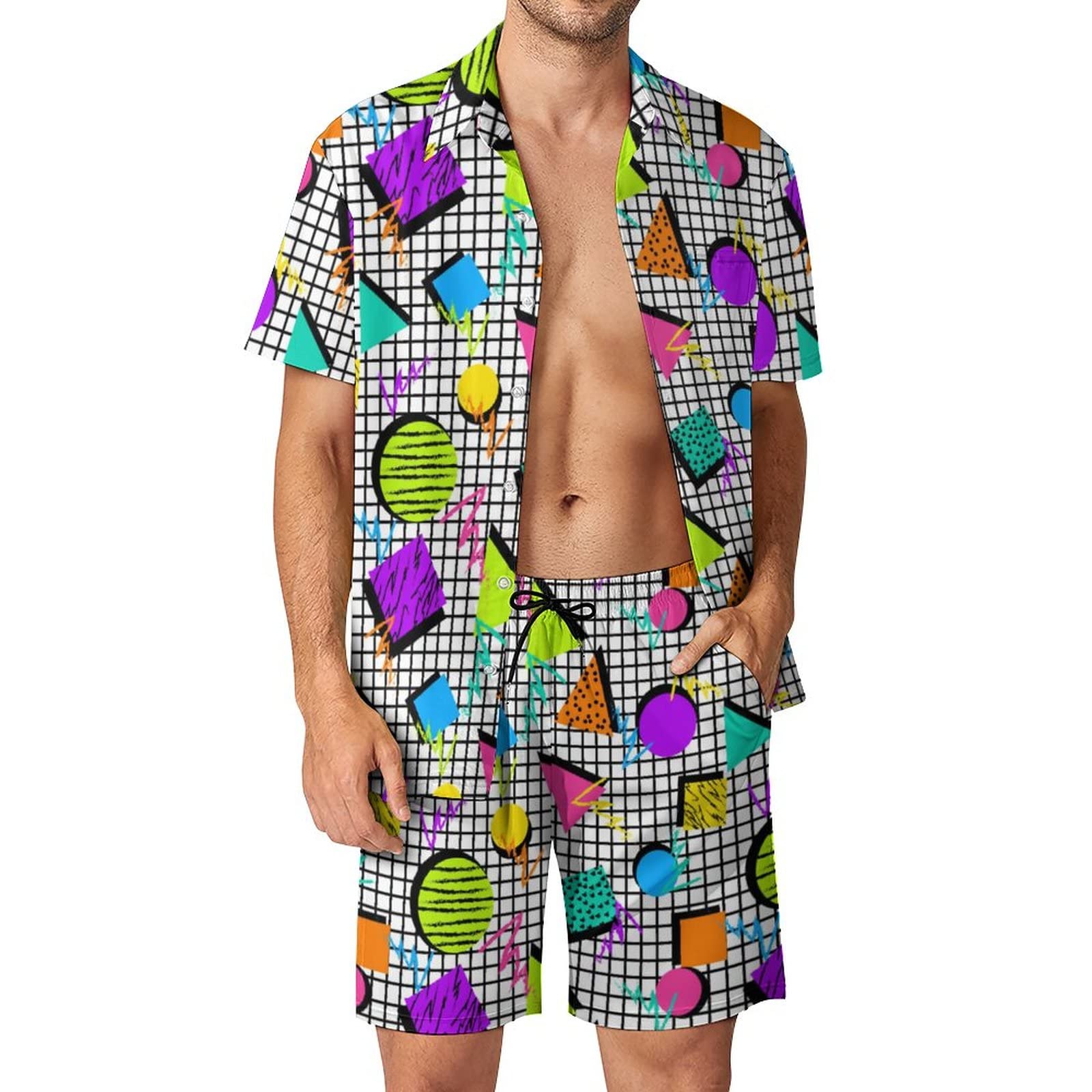Setelan Kemeja Pria Motif Geom - Street Summer Fashion ulasan dan harga