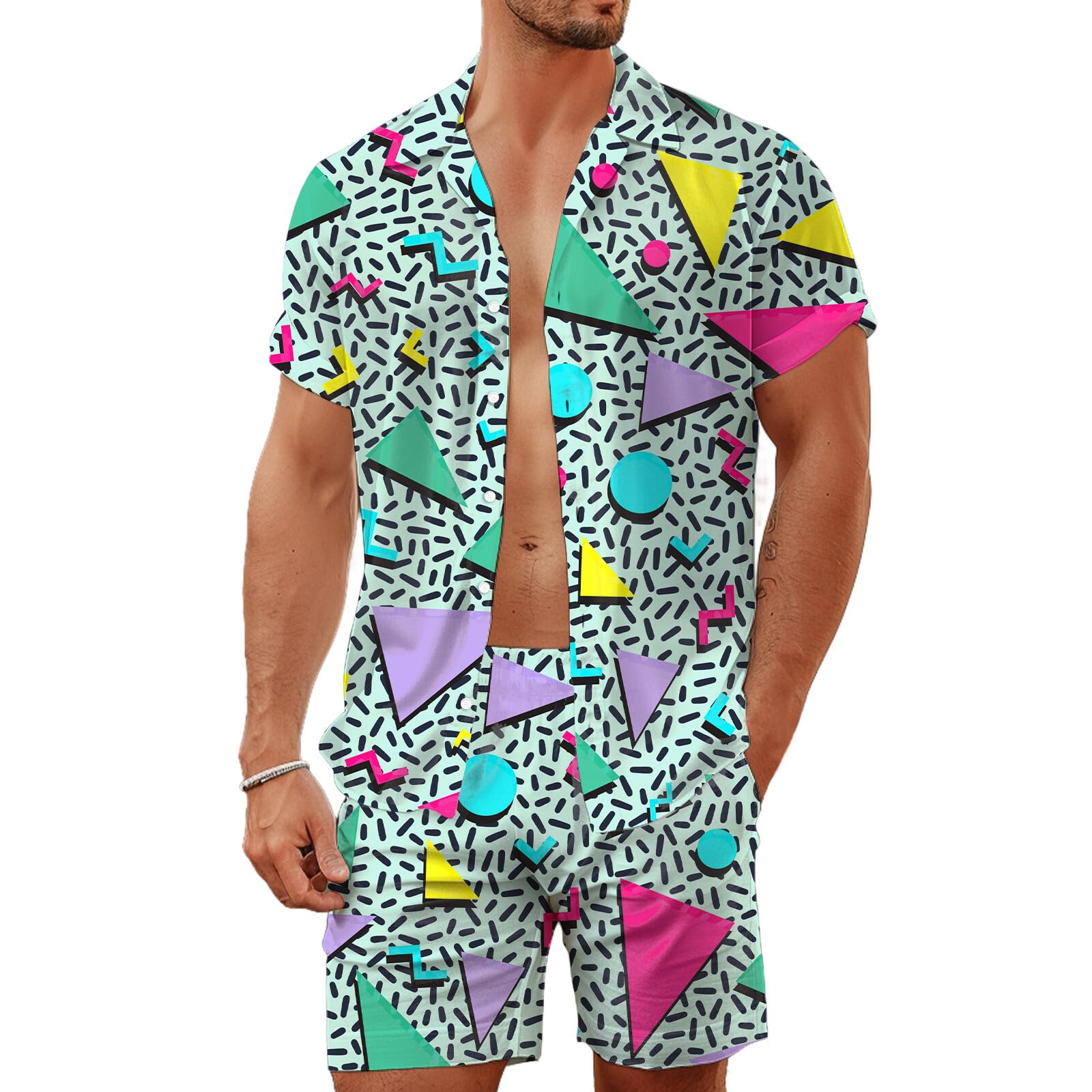 Setelan Kemeja Pria Motif Geom - Street Summer Fashion ulasan dan harga