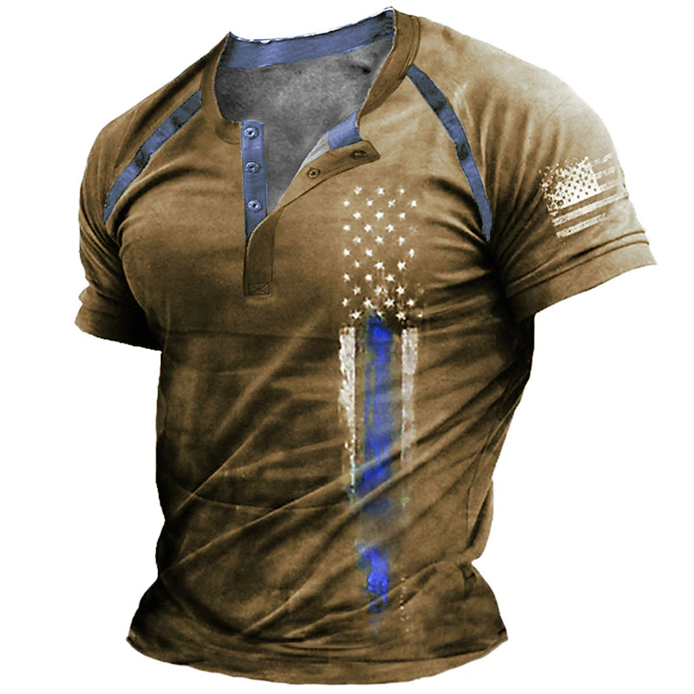 Kaos Henry Pria Motif Bendera  - Street Summer Fashion ulasan dan harga