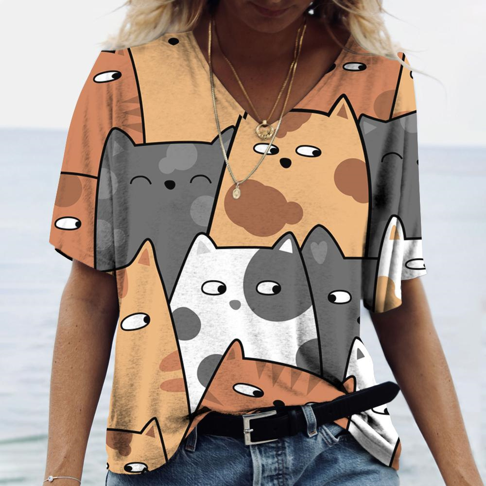 Kaos Wanita V-neck Fashion, Ga - Fashion Street Cat ulasan dan harga