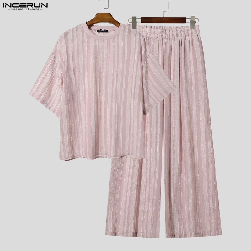 INCERUN Setelan Pria Bergaris  - Street Summer Fashion ulasan dan harga