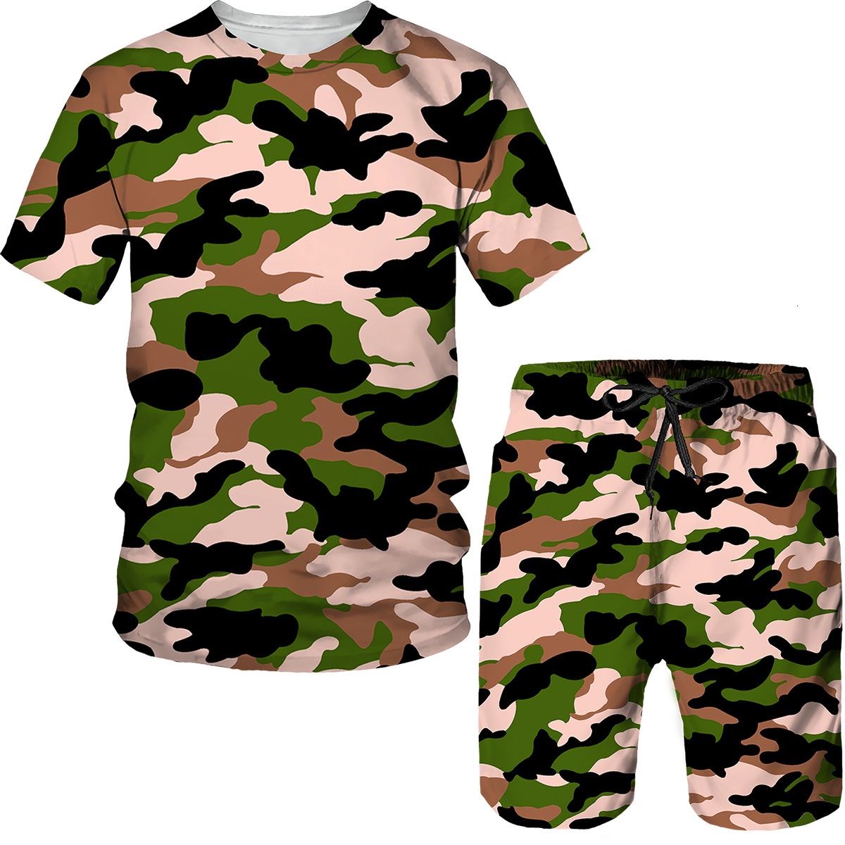 Setelan Pria Kamuflase Kaos Ce - Street Summer Fashion ulasan dan harga